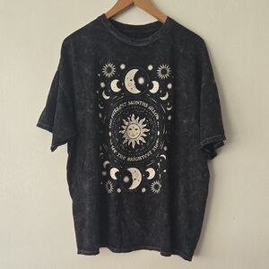 Black Graphic Tee with Celestial Design
